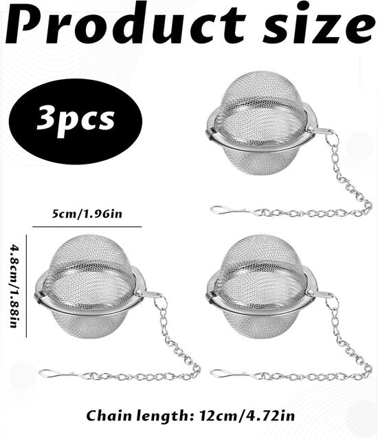 Tea filter - 3 pieces - Stainless steel tea filter - Tea ball filter