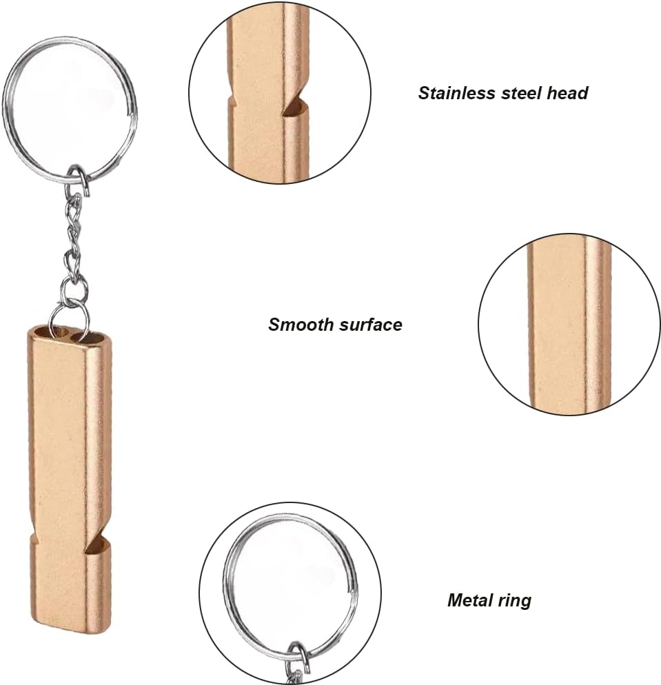 Metal Emergency Whistle - Set of 2 - With Keychain - Loud Signal for Sports, Outdoors & Safety - Silver and Gold