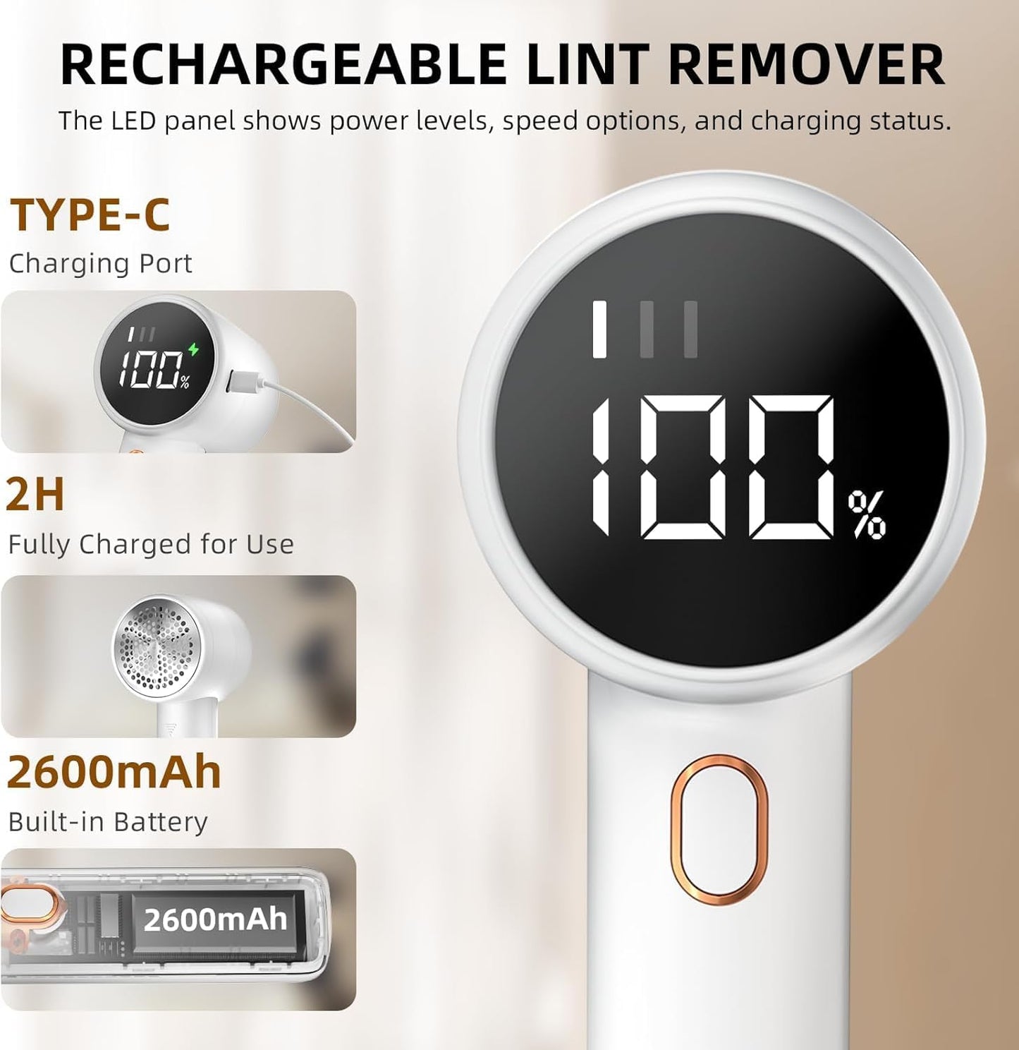Electric Lint Remover - Rechargeable Lint Shaver - With LED Display
