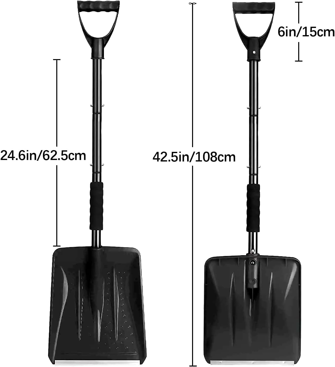 Snow Shovel - Lightweight & Portable - Driveway & Camping - Black
