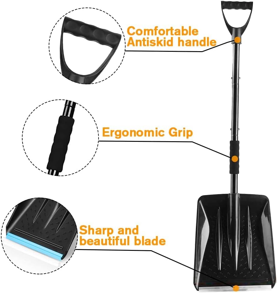 Snow Shovel - Lightweight & Portable - Driveway & Camping - Black