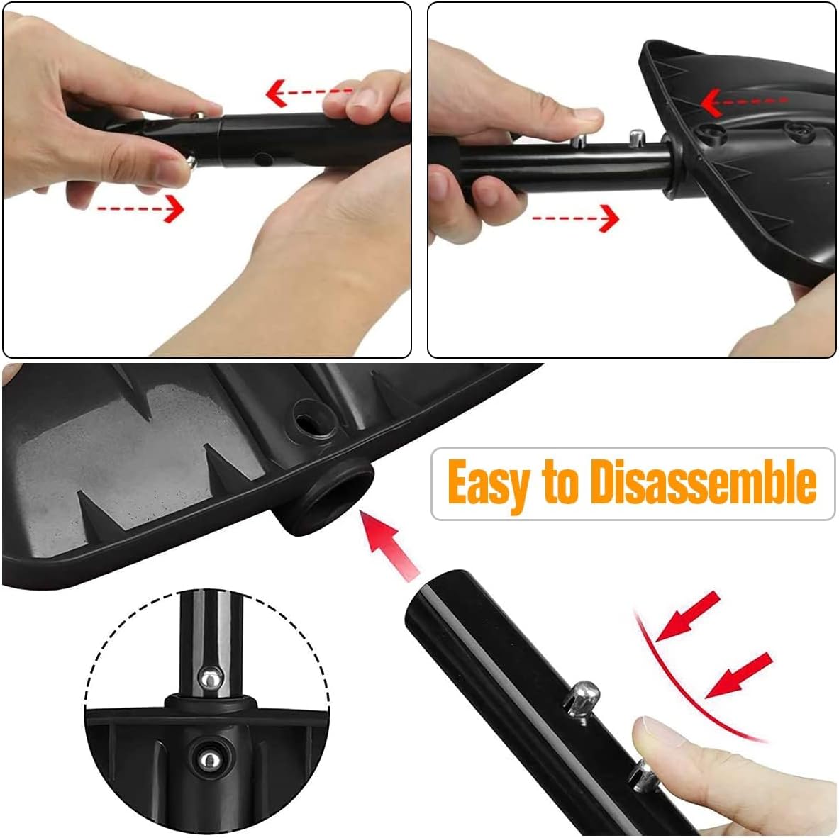 Snow Shovel - Lightweight & Portable - Driveway & Camping - Black
