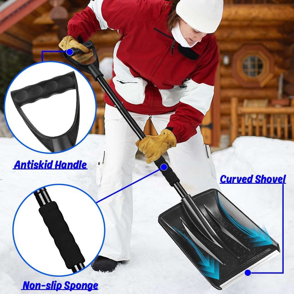 Snow Shovel - Lightweight & Portable - Driveway & Camping - Black