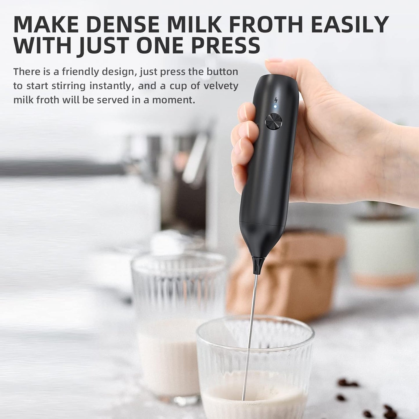Milk Frother - Electric Hand Milk Frother - Rechargeable Mini Beverage Blender