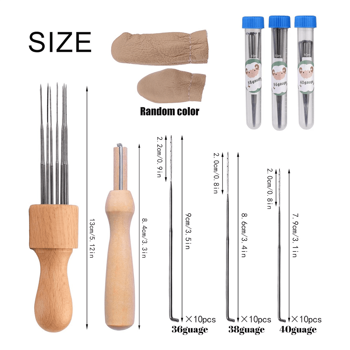 Wool Felting Needle Tools, Wool Felting Tool Kit with 3 Sizes Felting Needles and 1/8 Needle Wooden Handle for Needle