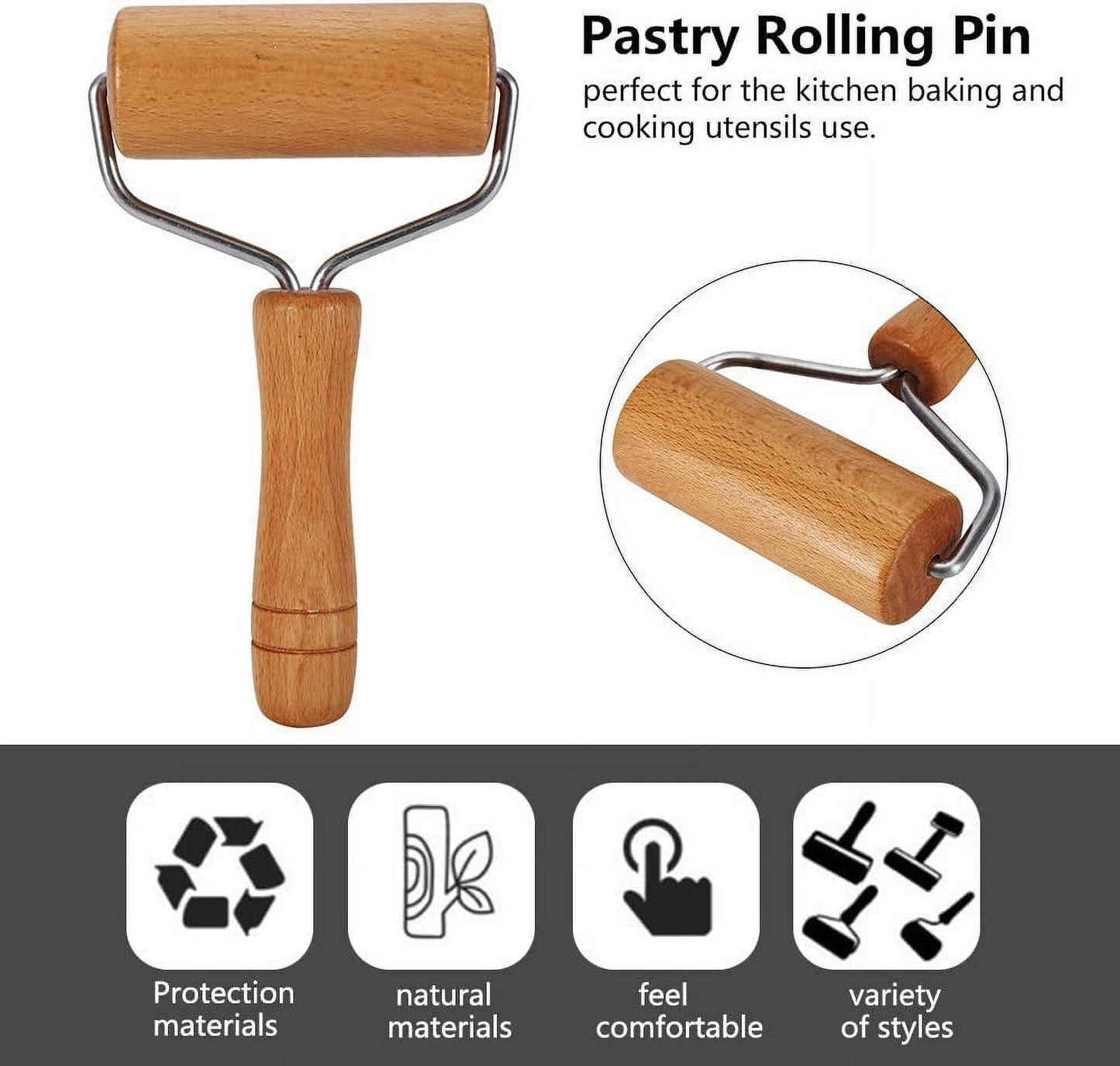 Dockapa Wooden Rolling Pin Small 9.5cm Non-stick Dough Roller