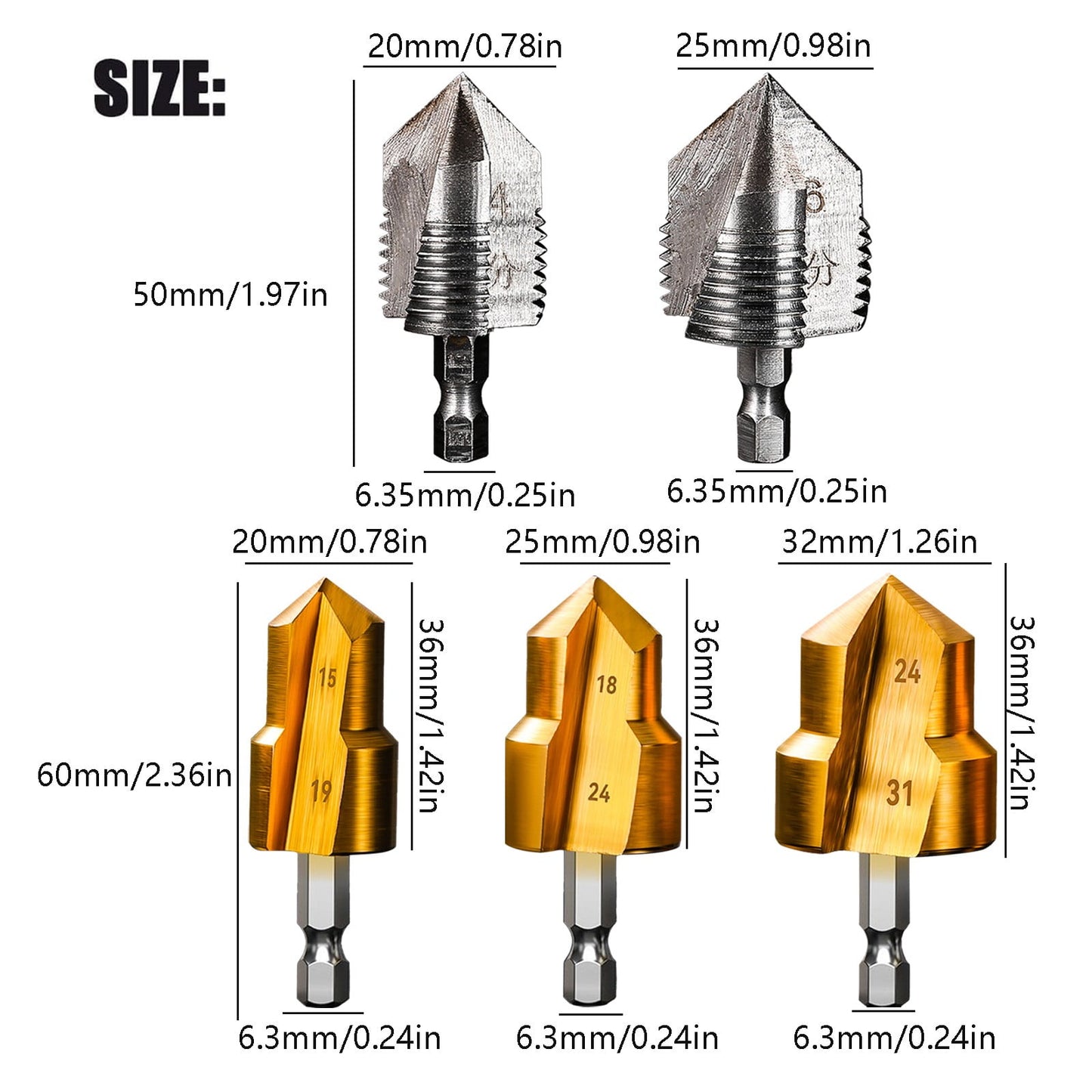 Combination Drilling Tap and Tap Drill Bit Set C JWDX, Combination Drill Tap & Tap Bit Set Screw Tapping Bit Tool for Drilling Tapping Countersinking Pipe Repair 7*4*4 C