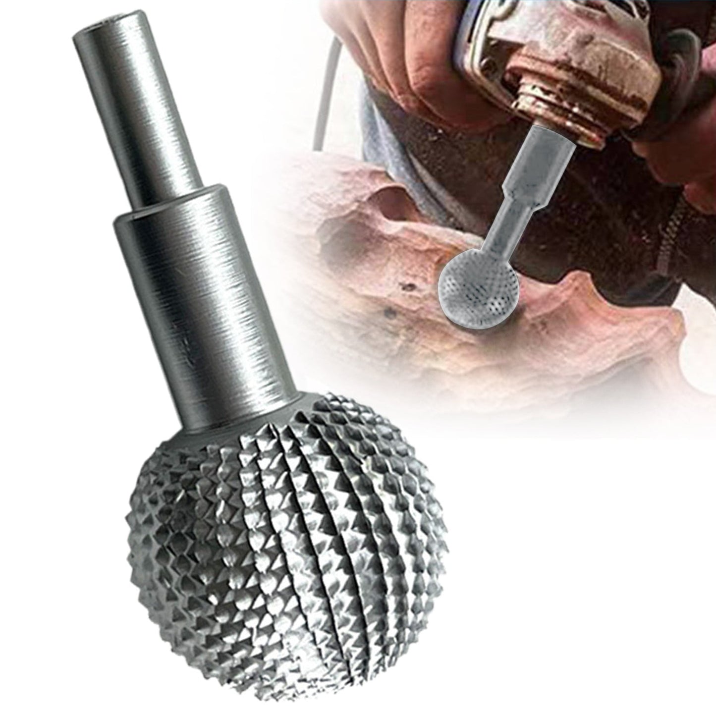 JWDX, 1 Grinding Head Woodworking Sphere Burr File Wood Carving Spherical Polishing Grinding for Head Cutter Wood Carving Kit for Beginners Power Tools Machine Computerized One Size Silver