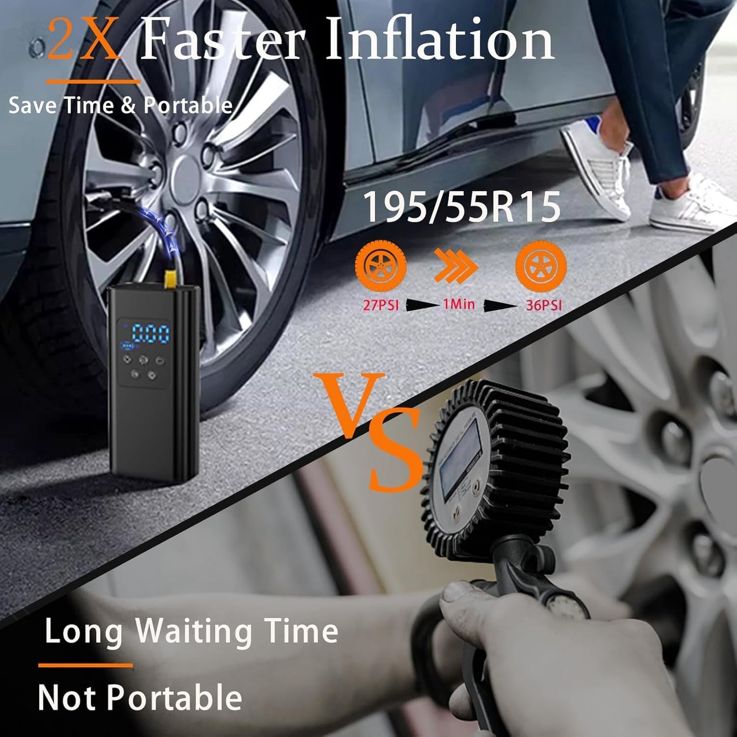 Bicycle pump - Portable digital air pump for cars, handy and wireless