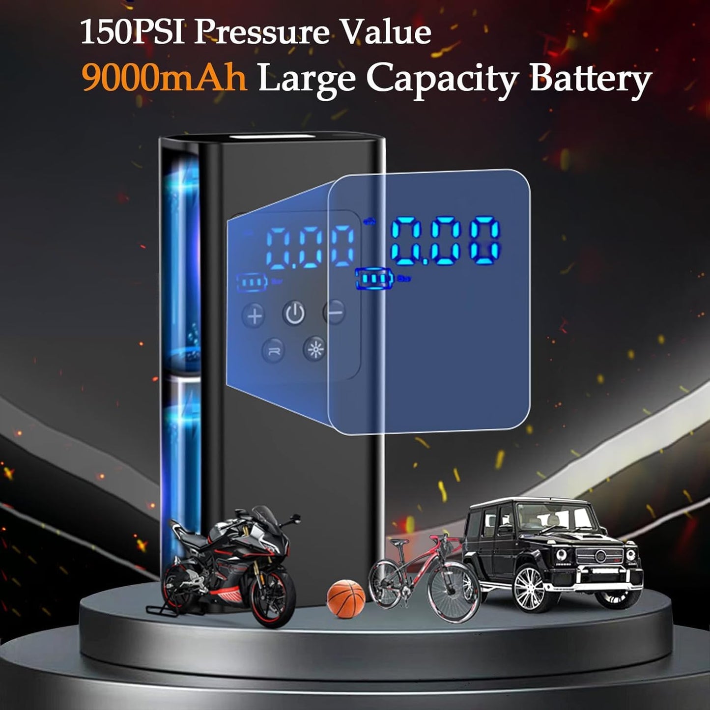 Bicycle pump - Portable digital air pump for cars, handy and wireless