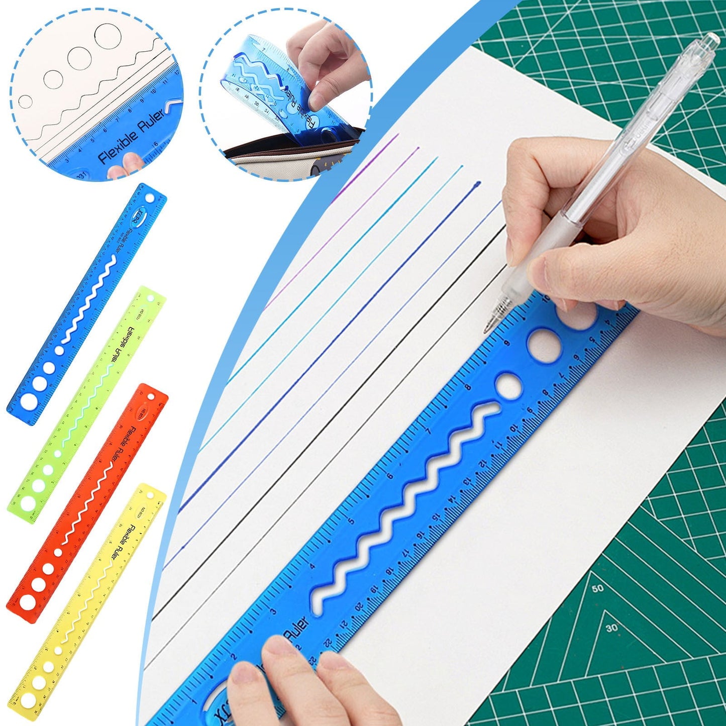 30cm/12inch Flexible Ruler, Rubber Plastic Ruler, Foldable Ruler