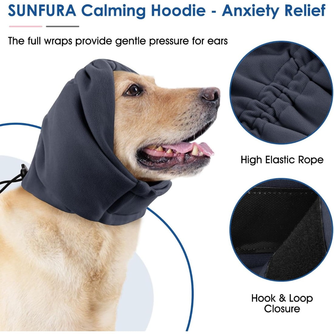 Tingzi Dog Calming Hoodie, No Flap Ear Wraps for Dogs Anxiety Relief