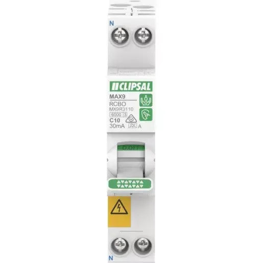 CLIPSAL Max9 RCBO 1Pn C 10A 30mA A Slim | MX9R3110