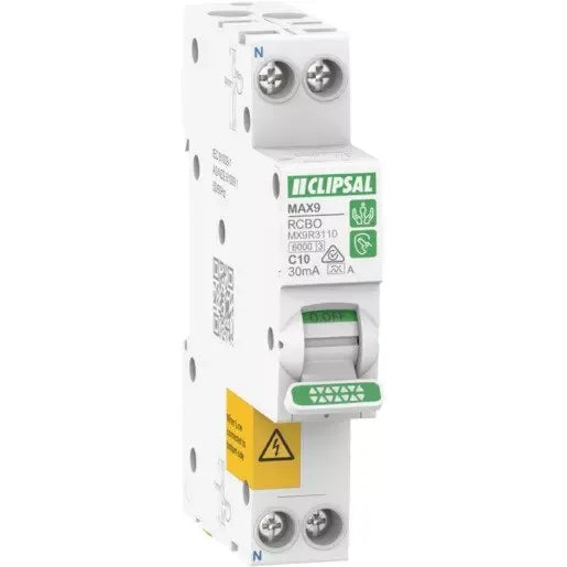 CLIPSAL Max9 RCBO 1Pn C 10A 30mA A Slim | MX9R3110