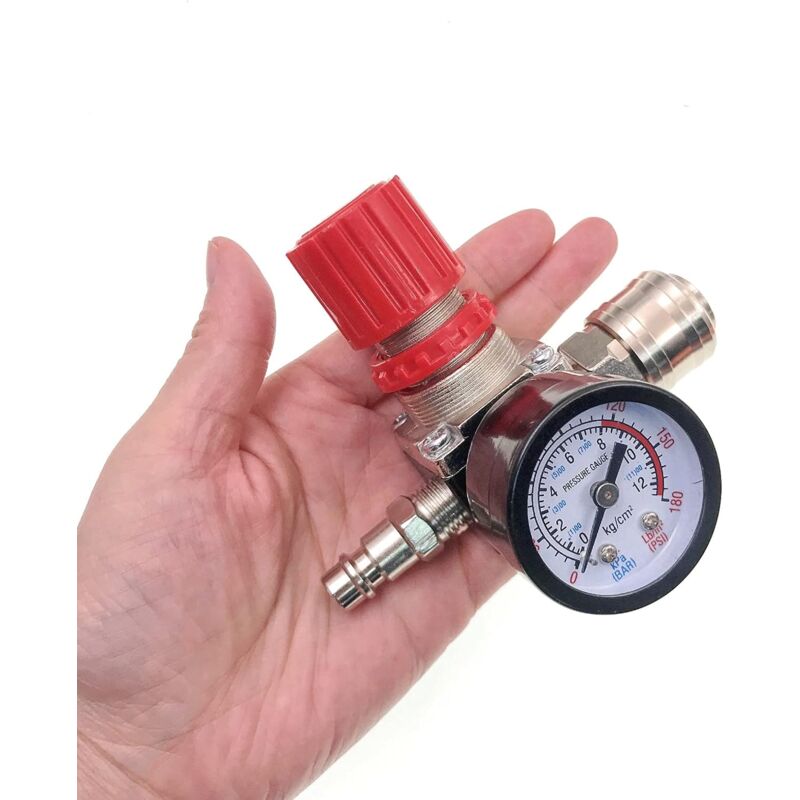 1/4\" Pressure Reducer for Compressed Air, Pressure Reducer, 4 Holes w/Gauge