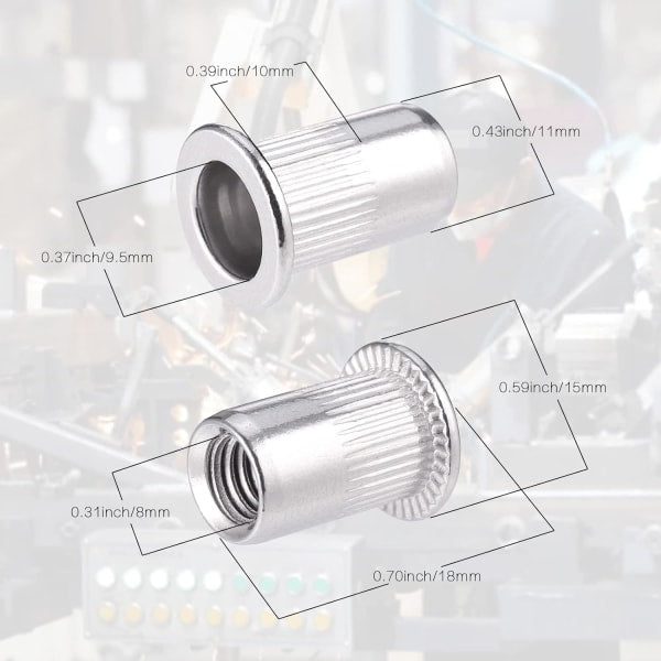 60pcs 304 Stainless Steel Rivet Nut M8 Flat Head Blind Nut Threaded Rivet