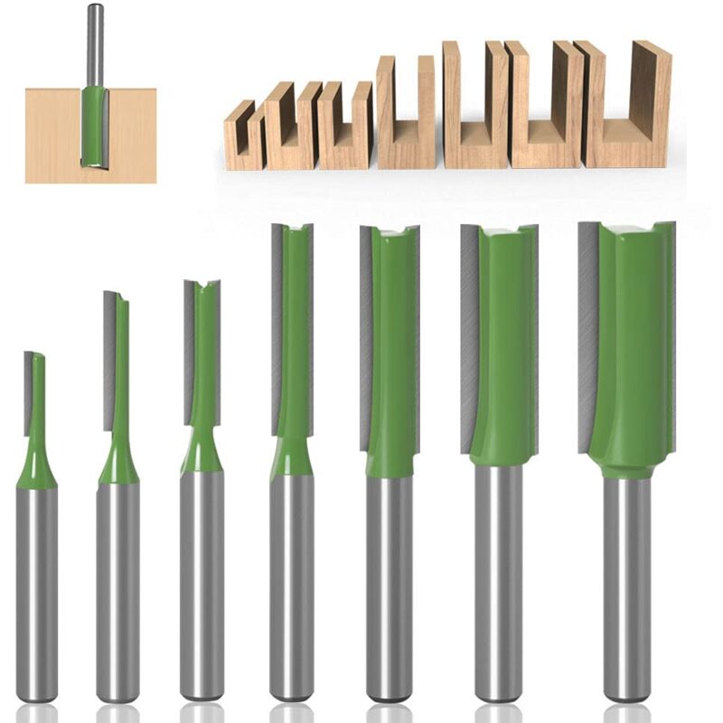 6mm Straight Router Bit Set, 7 Pieces Woodworking Carbide Straight Groove