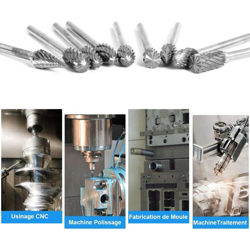 10pcs Double Cut Tungsten Steel Rotary Files with 3mm Shank,