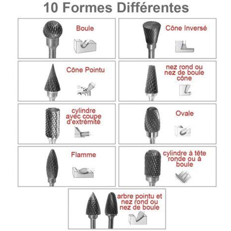 10pcs Double Cut Tungsten Steel Rotary Files with 3mm Shank,