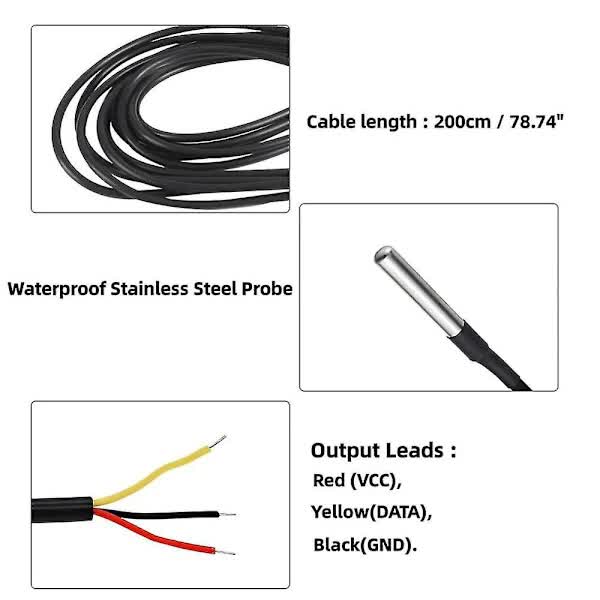 5pcs Waterproof DS18B20 Temperature Sensor, Digital Temperature