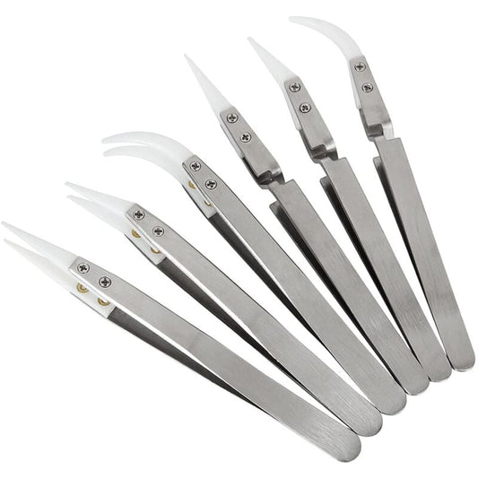 6pcs Precision Ceramic Inverted Soldering Tweezers Non-conductive