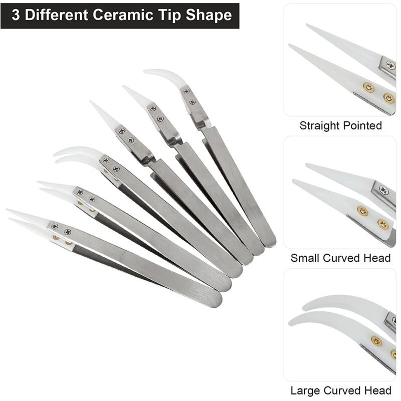 6pcs Precision Ceramic Inverted Soldering Tweezers Non-conductive