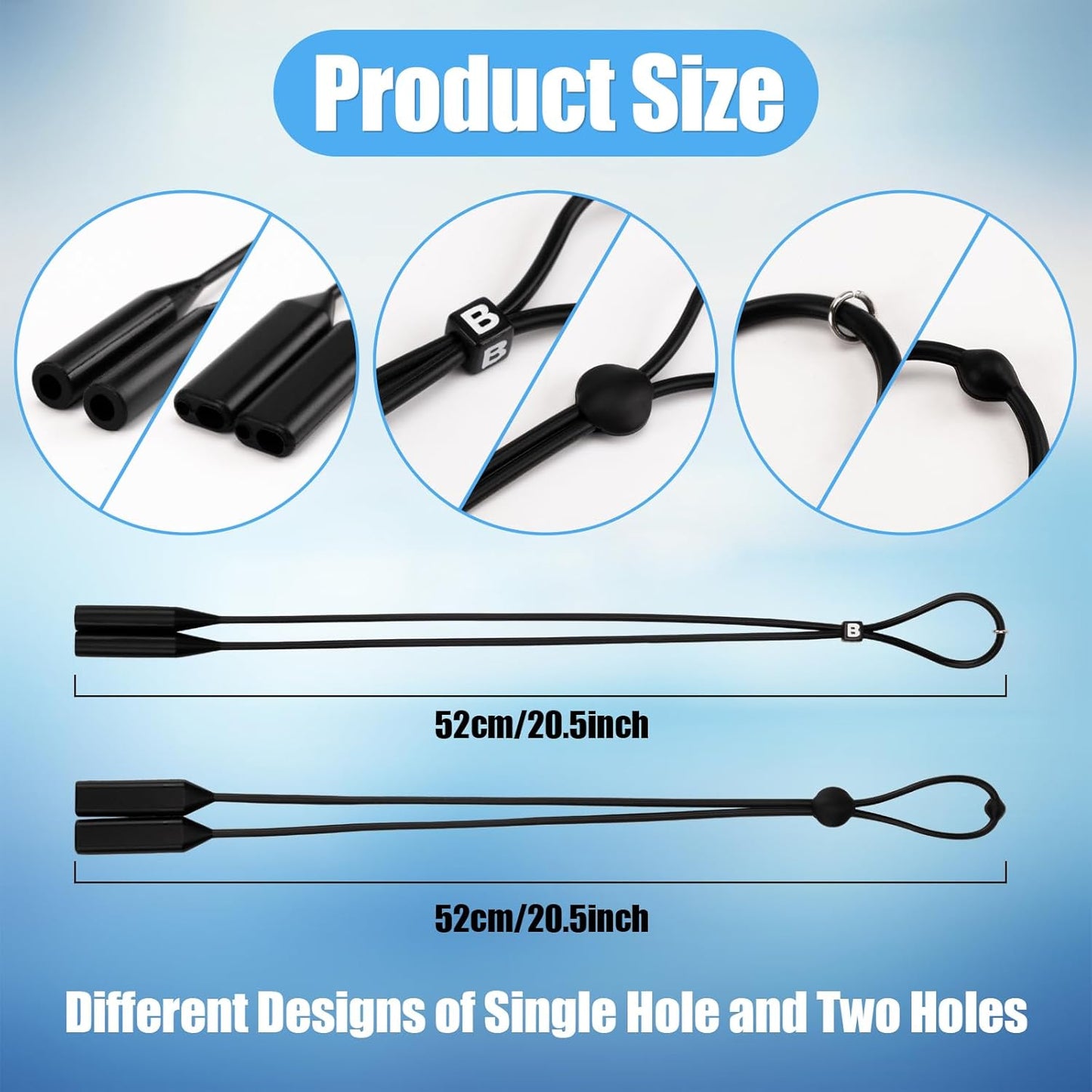 6Pcs Adjustable Glasses Straps Silicone Sport Sunglasses Holder Retainer Cord Around Neck Eyewear Accessories for Men, Women, Black