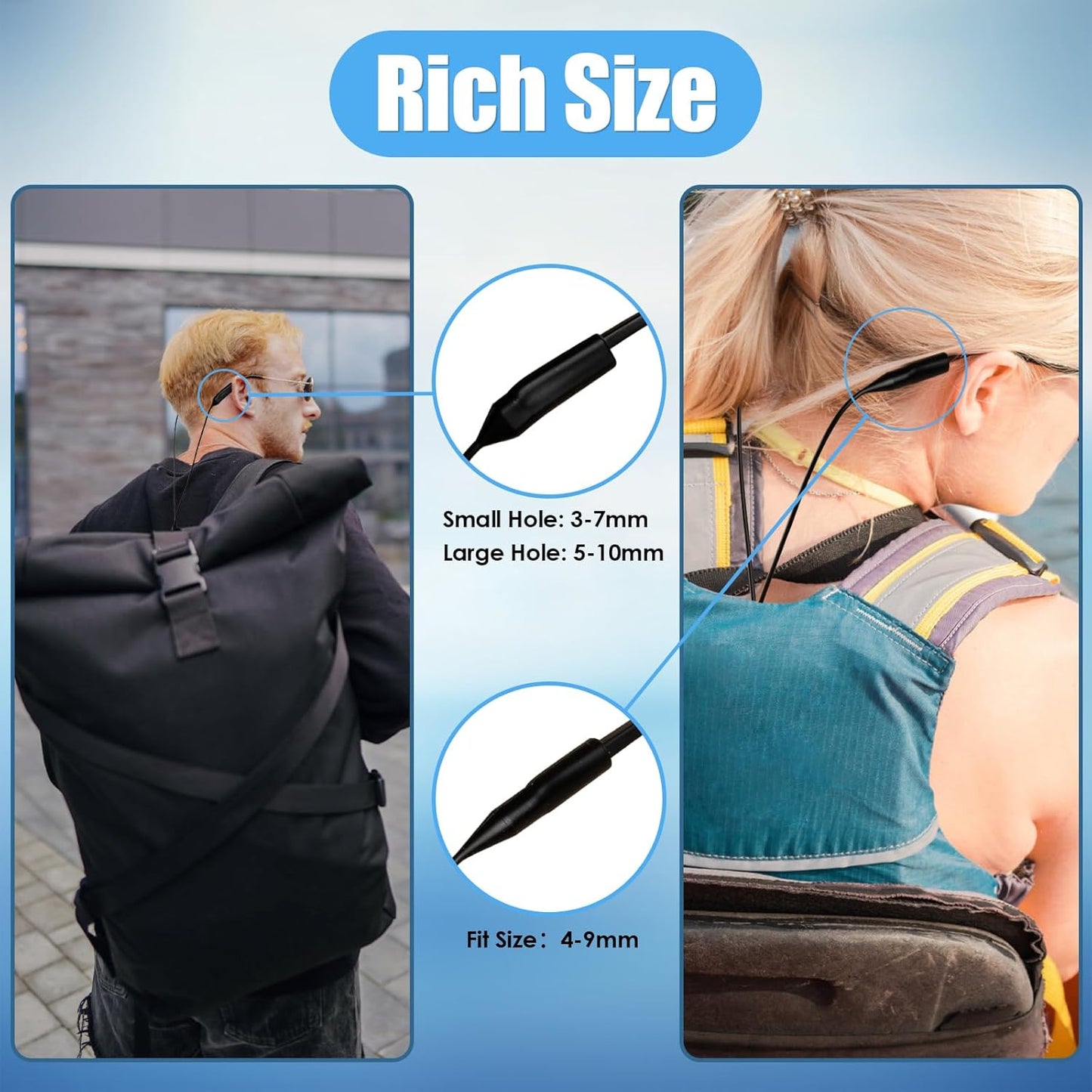 6Pcs Adjustable Glasses Straps Silicone Sport Sunglasses Holder Retainer Cord Around Neck Eyewear Accessories for Men, Women, Black
