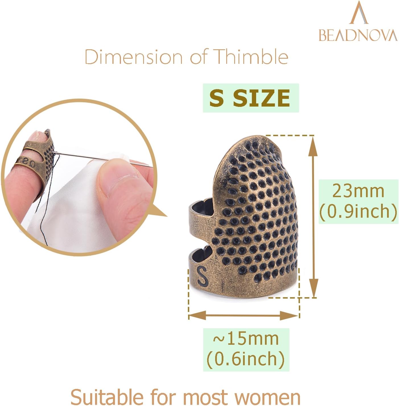 Thimbles for Hand Quilting Sewing Finger Protectors for Sewing Adjustable Metal Sewing Thimbles for Fingers Hand Embroidery Needlework Quilting Craft DIY Sewing Tools (Size S, 2 Pcs)