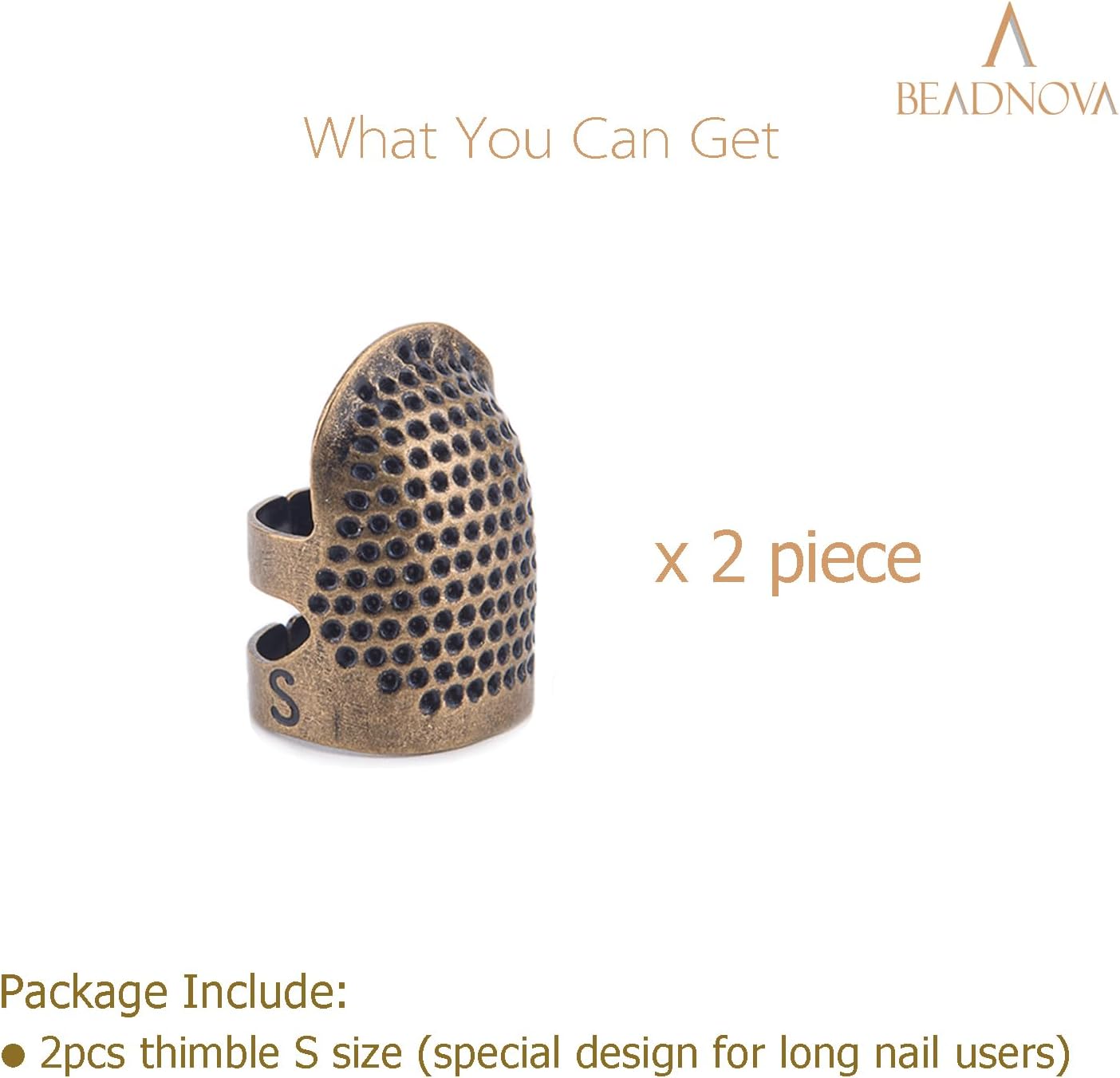 Thimbles for Hand Quilting Sewing Finger Protectors for Sewing Adjustable Metal Sewing Thimbles for Fingers Hand Embroidery Needlework Quilting Craft DIY Sewing Tools (Size S, 2 Pcs)