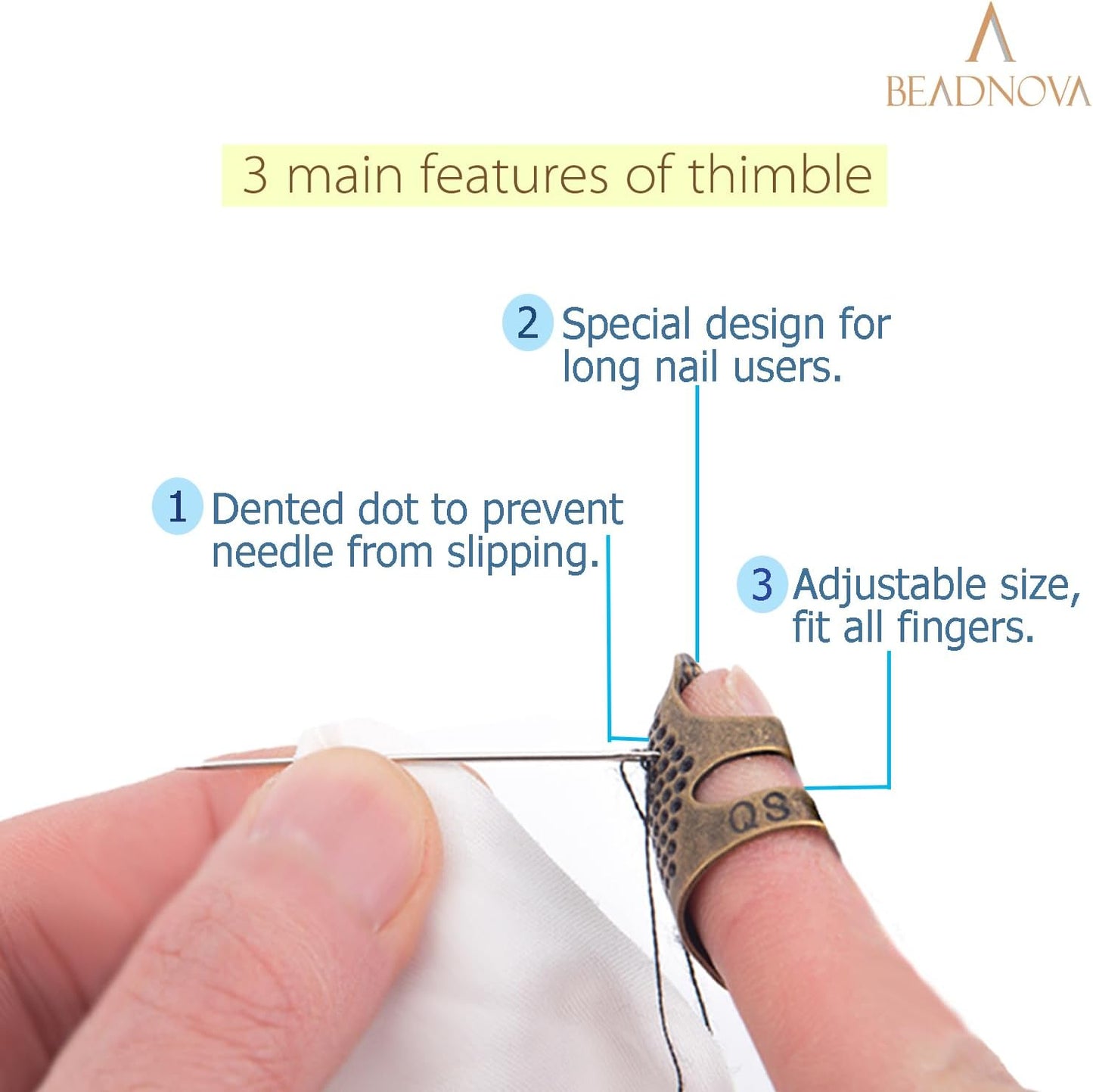 Thimbles for Hand Quilting Sewing Finger Protectors for Sewing Adjustable Metal Sewing Thimbles for Fingers Hand Embroidery Needlework Quilting Craft DIY Sewing Tools (Size S, 2 Pcs)