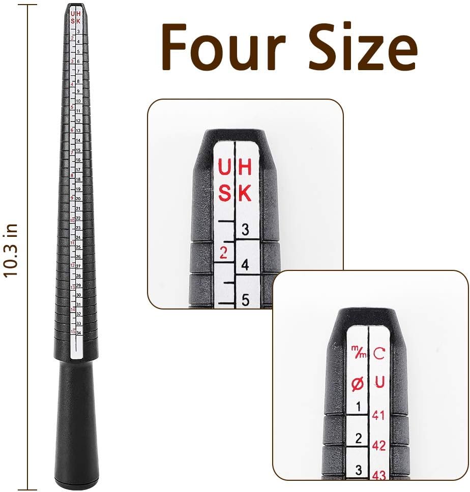 Ring Size Measuring Tool Includes Plastic Ring Sizer Mandrel Stick