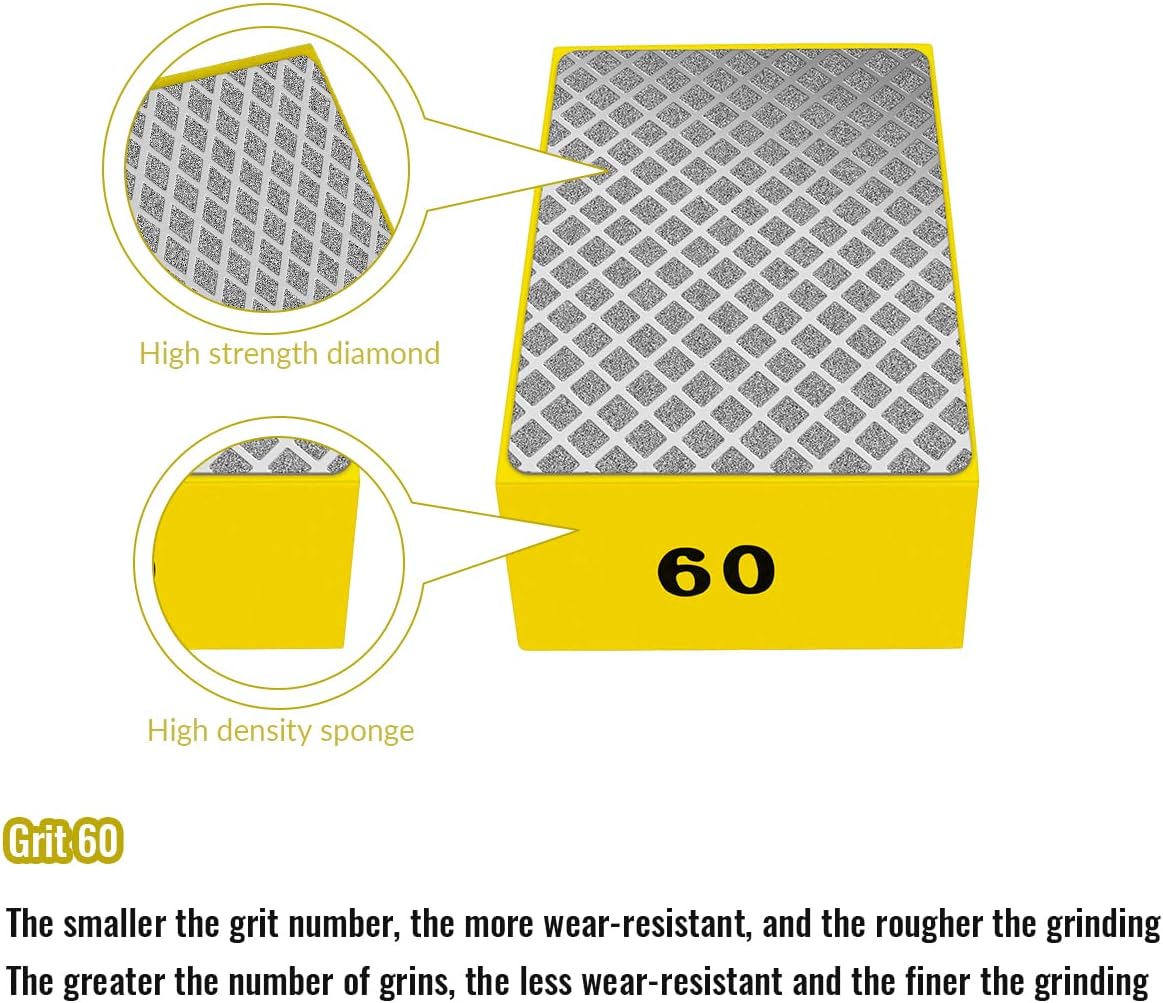 1 Pcs Diamond Hand Pad Sanding Block Sharp Glass Grinding Polishing Pad Sanding Block Foam Backing Hand-Held Sanding Block for Sanding Polishing Marble Tile Ceramics (60#)