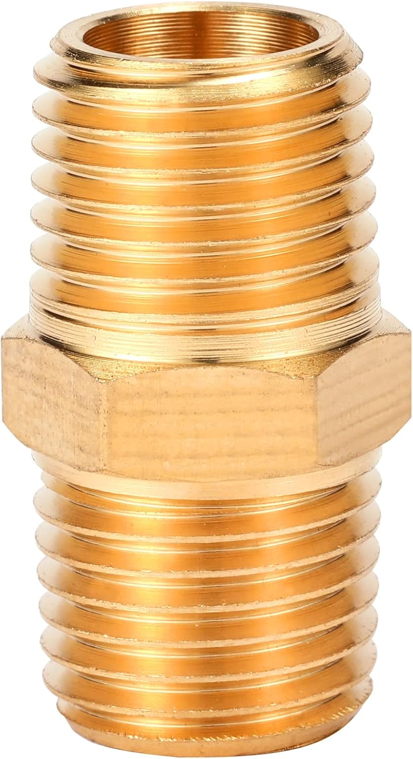 Solid Brass Pipe Fitting, Hex Nipple, 1/4" x 1/4" NPT Male Pipe Adapter
