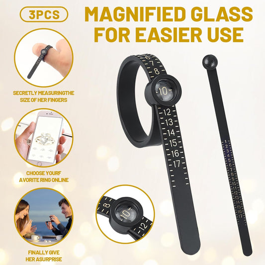 3-Pack Ring Sizer Measuring Tool with Magnifier, 1-17 USA Ring