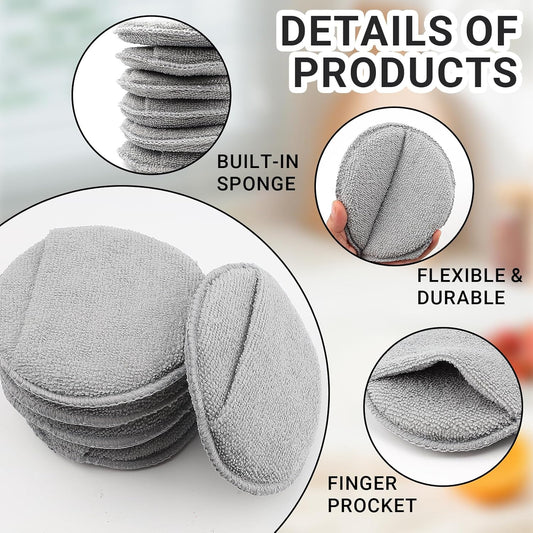 6Pcs 5'' Wax & Oil Applicator Pads - Reusable Microfiber Cleaning Pad - Scratch-Free Sponge Pads for Cutting Board Maintenance, Versatile Home Polishing - Machine Washable for Long-Term Use