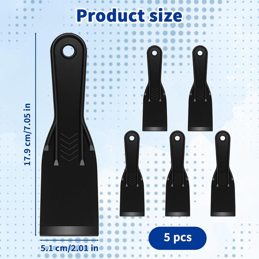 5-Pack Putty Knife - 2 Inch Black Plastic Putty Knife - Flexible Plastic Paint Scraper Tool for Repairing Walls, Spackling, Scraping, Plaster, Spackle, Spreader - Tamale Spackle Tools