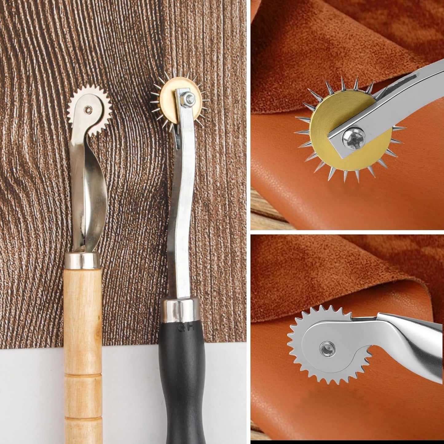 Tracing Wheel 2PCS Professional Stitch Marking Spacer 4mm and 2mm Leather Needle Point Tracing Wheels with Wooden Handle for Arts and Leather Crafts