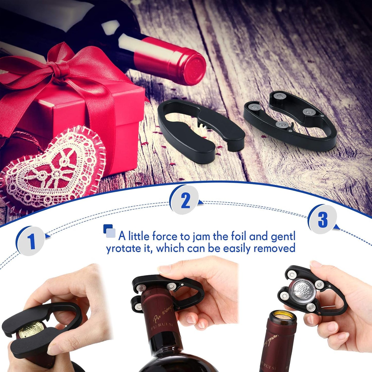 Foil Cutter for Wine Bottles Magnetic Black Wine Foil Tools Stainless Steel ABS Cutters Bottle Opener Top Removes Effortlessly Design for Outdoor Indoor Parties Daily Application Accessory