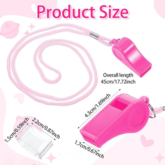 2PCS Pink Coach Whistle with Lanyard, High-Pitched Plastic Whistles Emergency Loud Crisp Sound for Coach Outdoor Safety Referee Lifeguard Teachers Dog Training