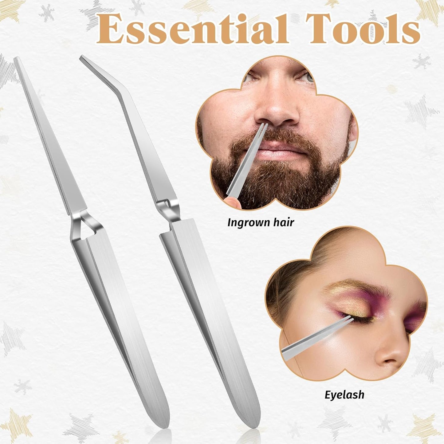 Reverse Tweezers for Crafting, 2 Pcs Rubber Tipped Tweezers Electronics Tweezer Stainless Steel Bent and Straight Flat Tip Cross Locking Precision Tweezer Set for Crafts Jewelry Beads Coins Electronic