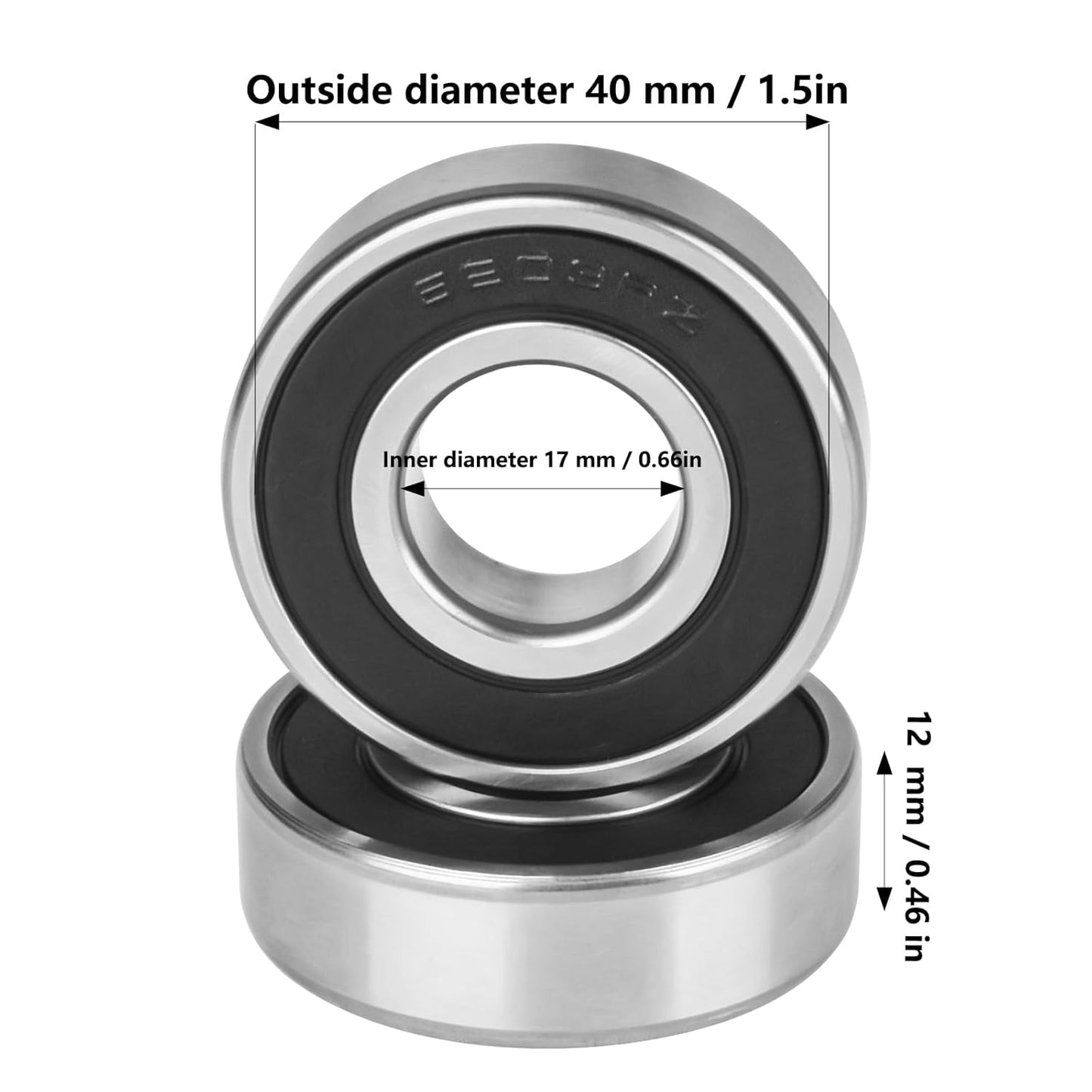 6203-RS Sealed Bearing 2Pcs 6203RS Bearings ID 17mm x OD 40mm x Width 12mm Double Rubber Sealed Bearing Deep Groove Ball Bearing for Wheels, Bike, Mower