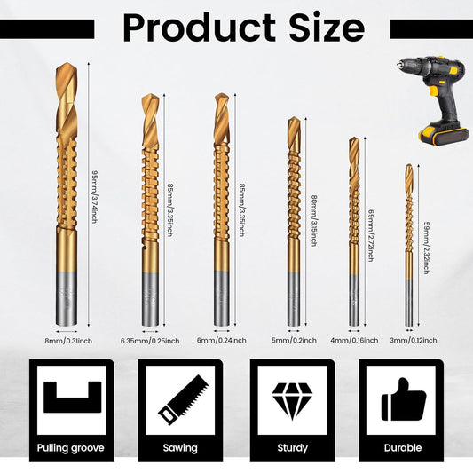 Titanium Drill Bit Set, 3-8mm Serrated Side Cutting Drill Bit, Titanium