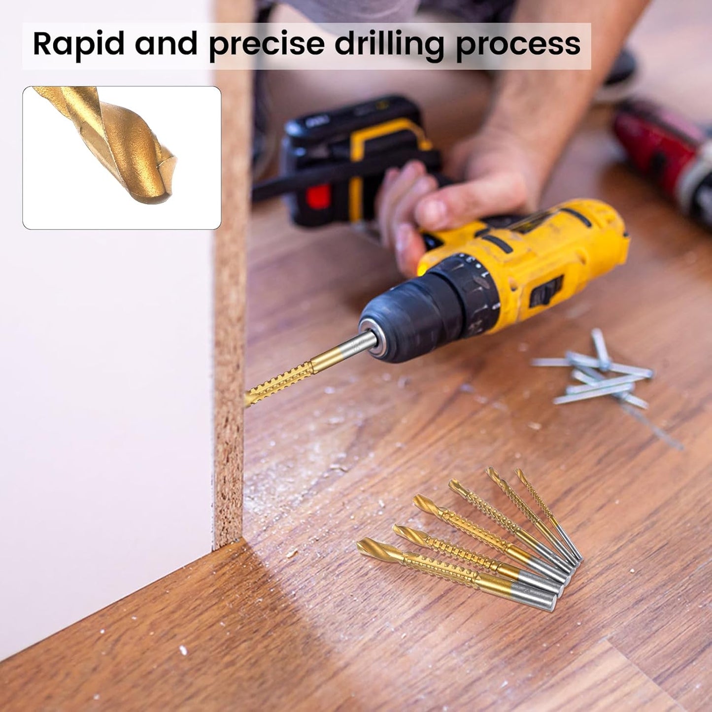 6 Pack Titanium Drill Bit Set, 3-8mm Serrated Side Cutting Drill Bit, Titanium Serrated Cutting Bits, Woodworking Tools, Hole Holesaw Tool for Plastic Metal Wood Hole