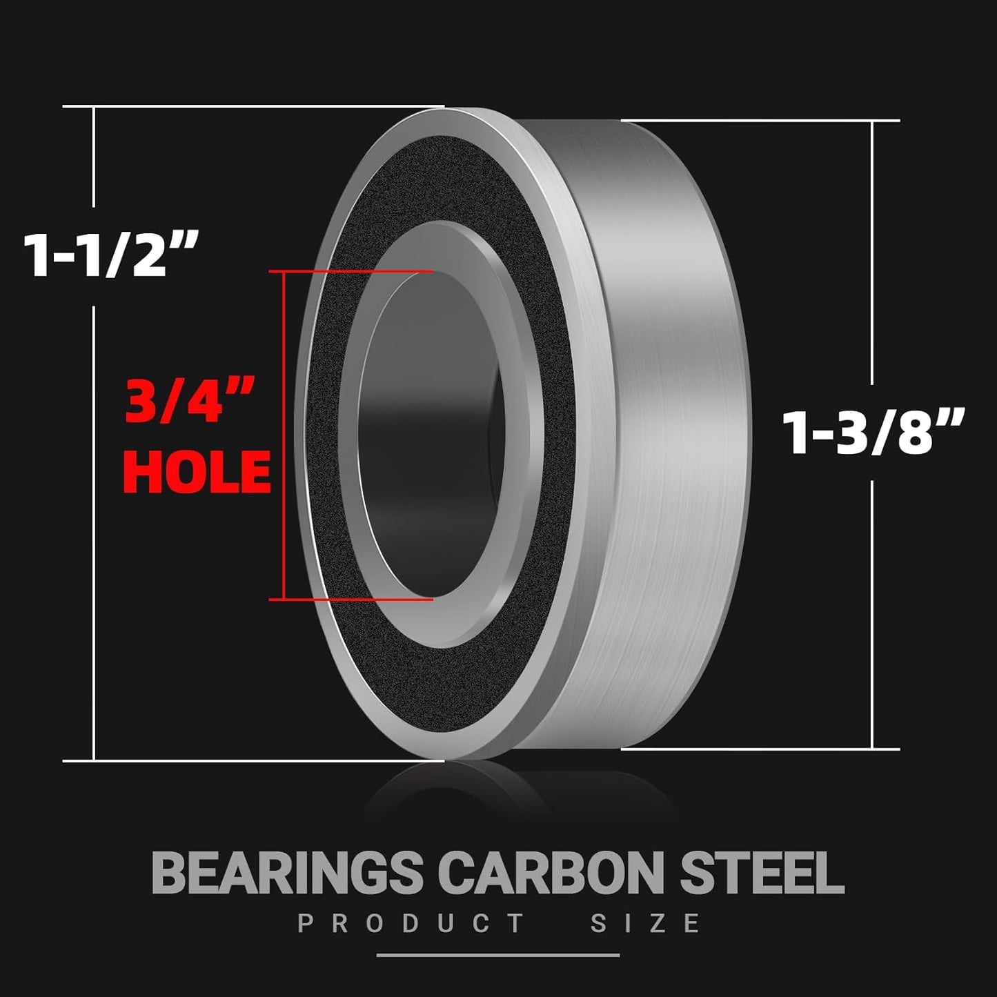 (4-Pack) 3/4" Bearings Carbon Steel - ID 3/4" x OD 1-3/8" Applicable Lawn Mower, Wheelbarrows, Carts and Hand Trucks Wheel Bearings Replacement