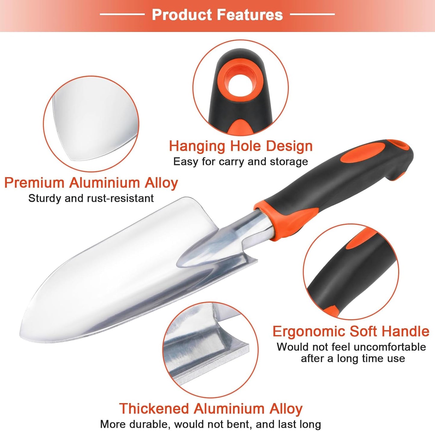 Garden Shovel Garden Hand Trowel, Heavy Duty Hand Shovel with Ergonomic Handle + Garden Shovel Trowel Garden Tool with Measurement Mark, Heavy Duty Gardening Shovel Hand Tools