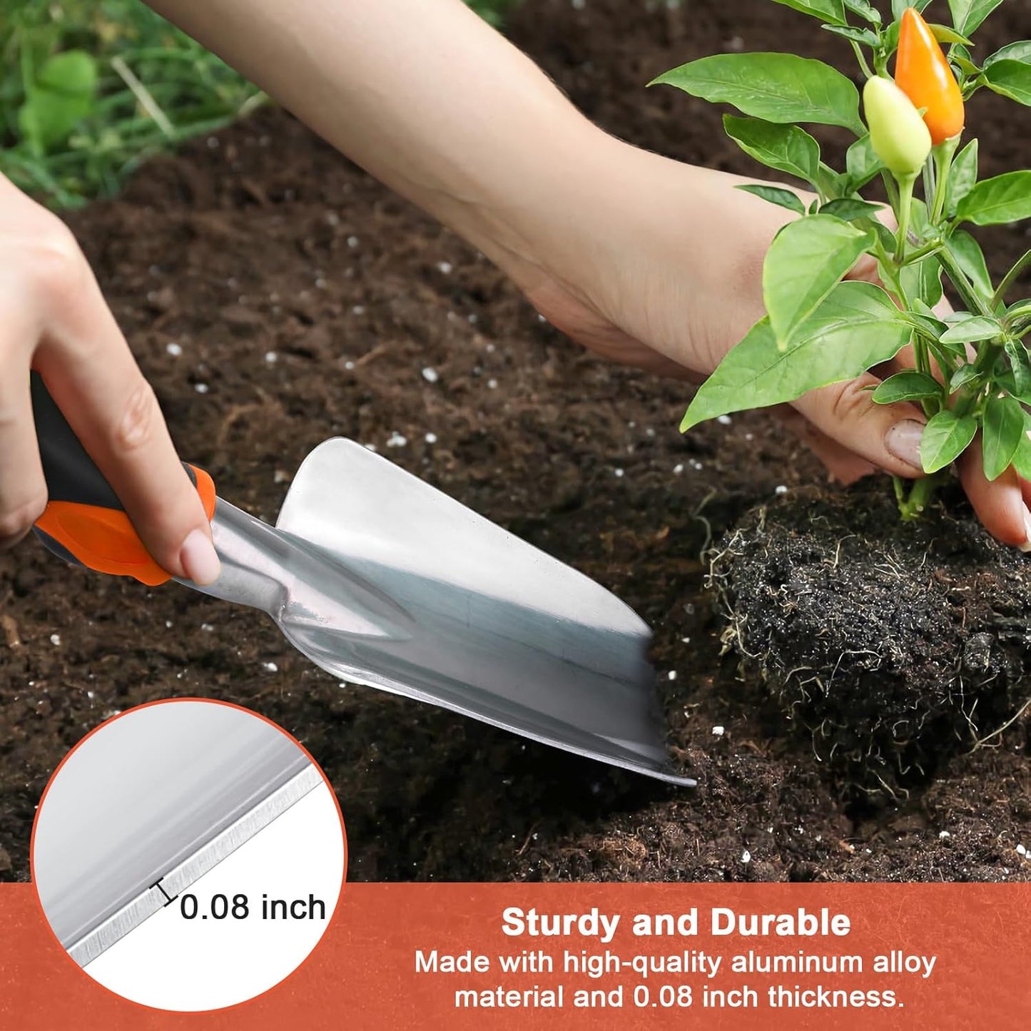 Garden Shovel Garden Hand Trowel, Heavy Duty Hand Shovel with Ergonomic Handle + Garden Shovel Trowel Garden Tool with Measurement Mark, Heavy Duty Gardening Shovel Hand Tools