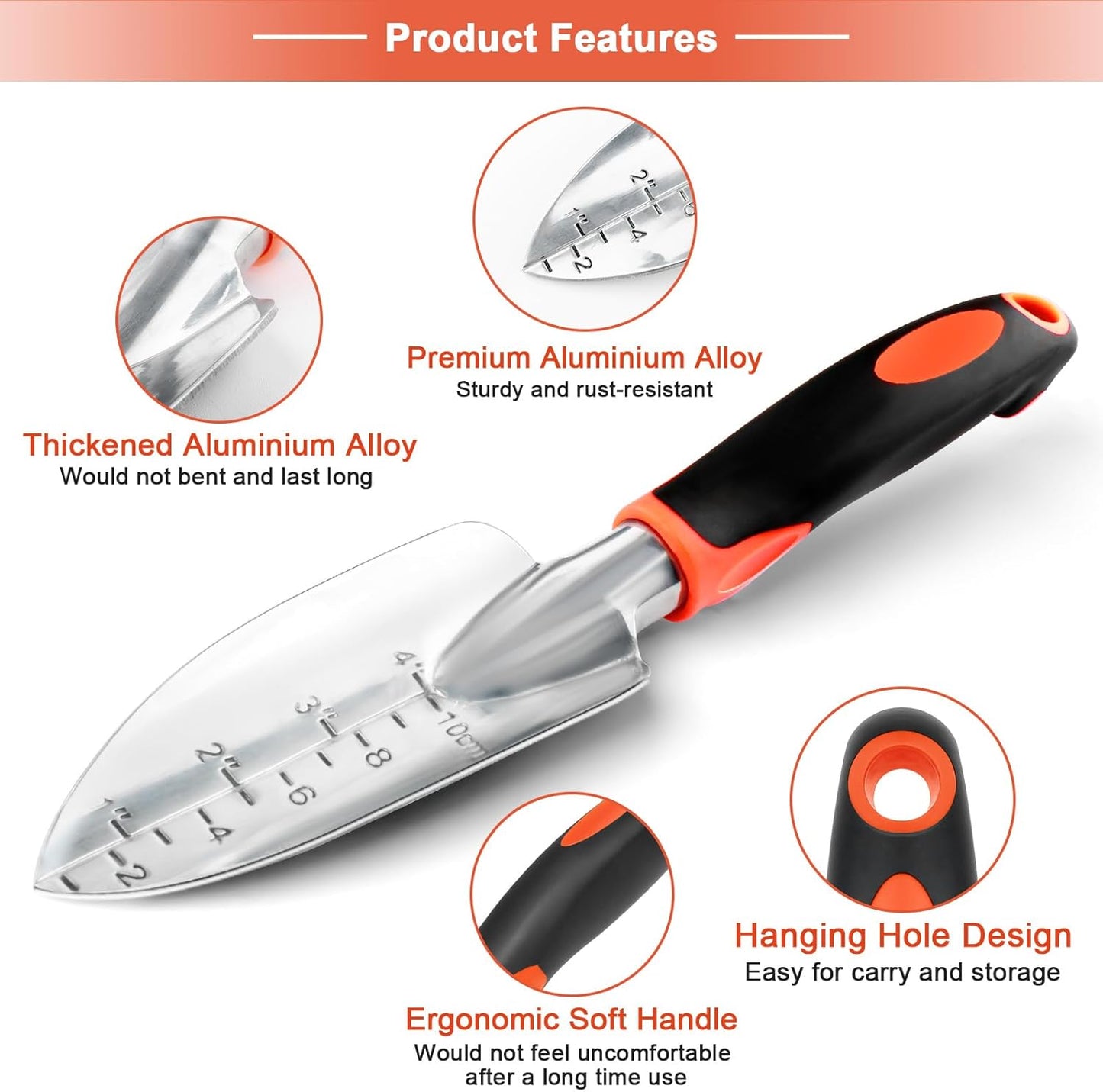 Garden Shovel Garden Hand Trowel, Heavy Duty Hand Shovel with Ergonomic Handle + Garden Shovel Trowel Garden Tool with Measurement Mark, Heavy Duty Gardening Shovel Hand Tools