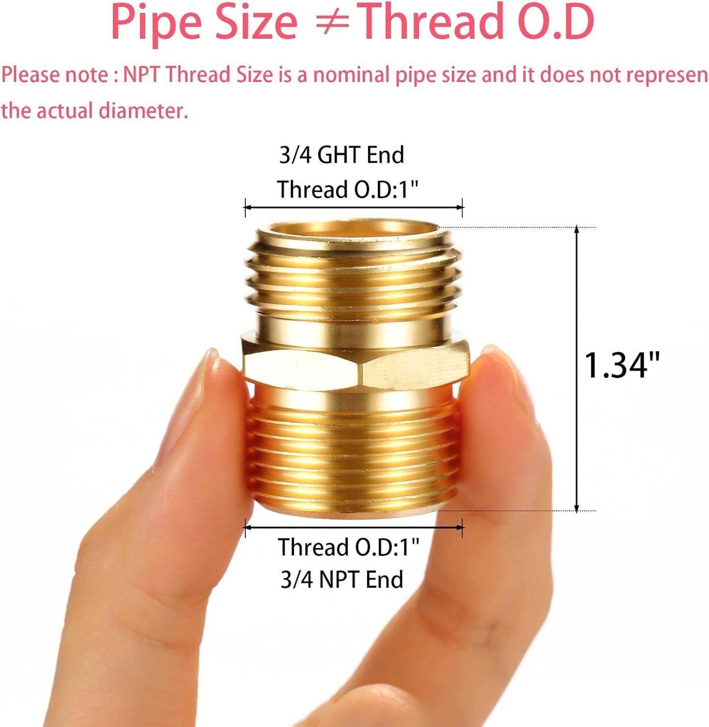 3/4" GHT to 3/4" NPT Male Connector, Brass Garden Hose Fitting
