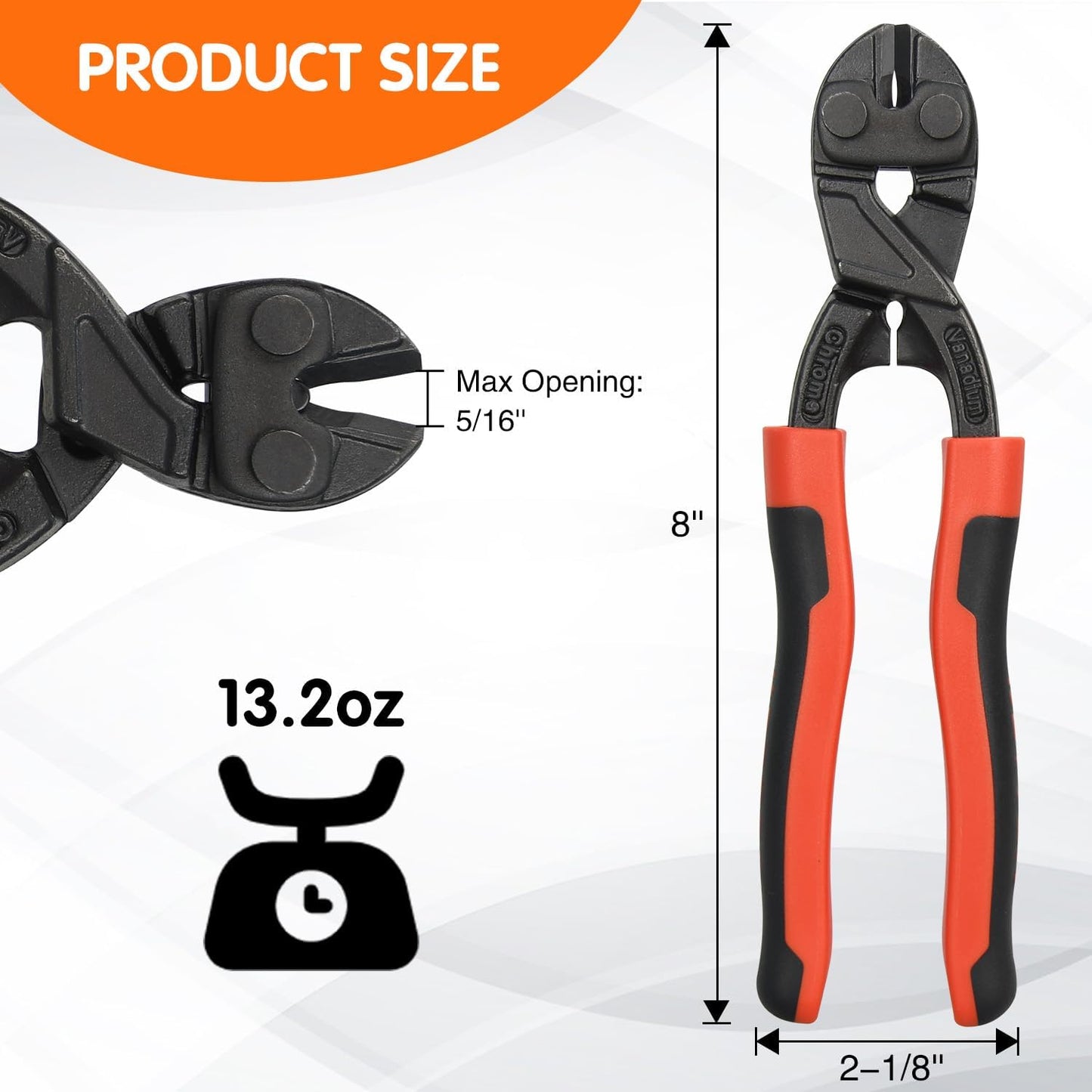 8-inch Mini Bolt Cutter, Heavy Duty Wire Cutters with Ergonomic Handle, High Hardness and High Leverage, CR-V Steel Blade for Wire, Cables, Chains, Small Screws, Nails